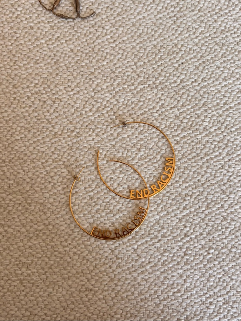Gold 'END RACISM' Hoop Earrings - Picture 2 of 2